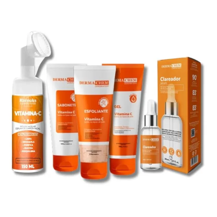 Kit de skincare com vitamina C: espuma de limpeza, sabonete, esfoliante, gel e sérum